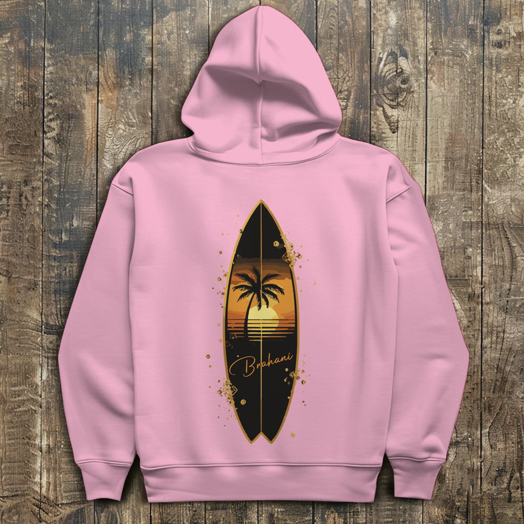Herren Hoodie „Golden Wave“ – Premium Kapuzenpullover mit Surfboard & Palmen-Design |