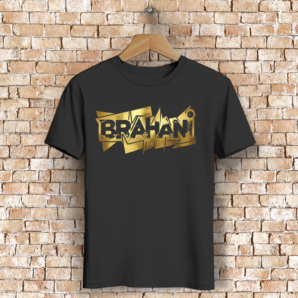 Herren T-Shirt mit Goldenem Brahani Logo – Streetwear Shirt im Graffiti Design, Urban, Rap, Hip Hop