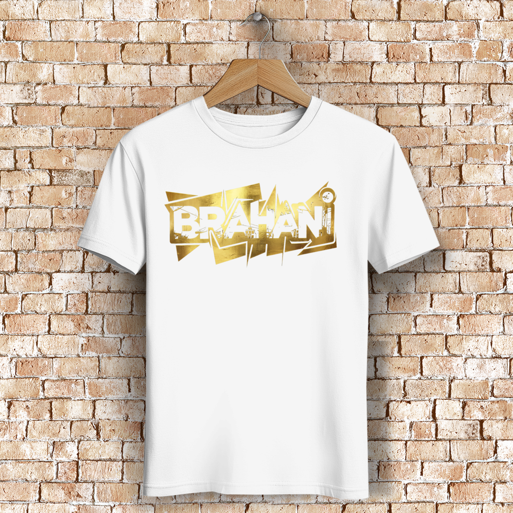 Herren T-Shirt mit Goldenem Brahani Logo – Streetwear Shirt im Graffiti Design, Urban, Rap, Hip Hop