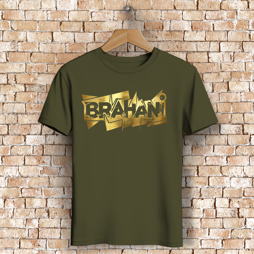 Herren T-Shirt mit Goldenem Brahani Logo – Streetwear Shirt im Graffiti Design, Urban, Rap, Hip Hop
