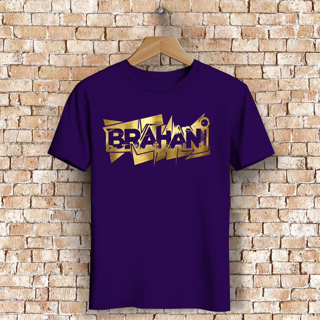 Herren T-Shirt mit Goldenem Brahani Logo – Streetwear Shirt im Graffiti Design, Urban, Rap, Hip Hop