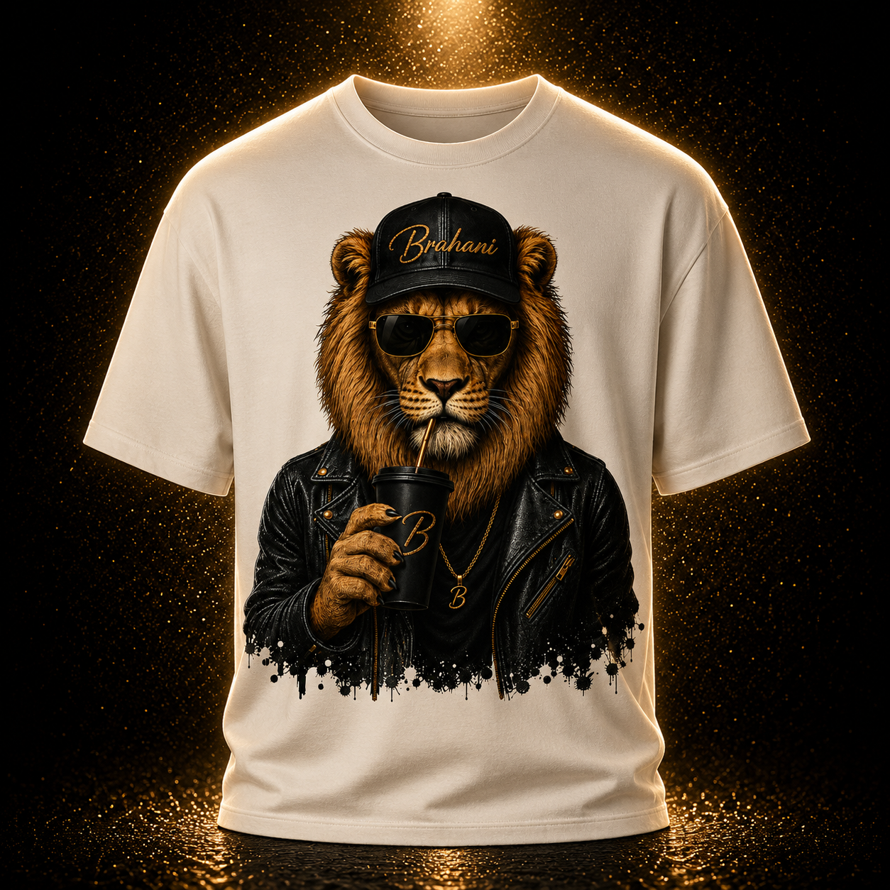 Brahani Lion Oversized T-Shirt – Premium Streetwear Shirt mit Löwen Motiv, Graffiti Print & Rückenprint Unisex
