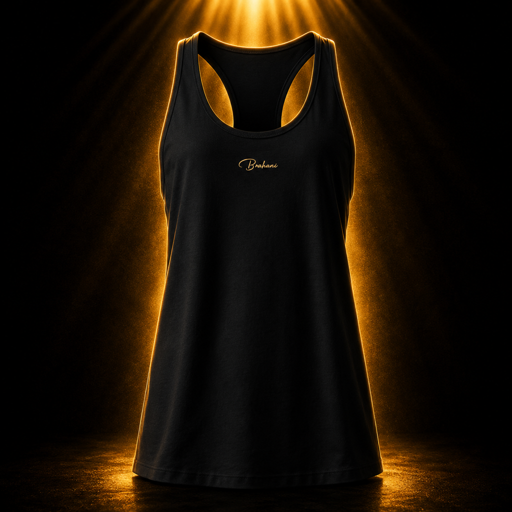Brahani Basic Racerback Tanktop Damen – Premium Damen Top mit goldenem Logo | Sport, Fitness & Alltag