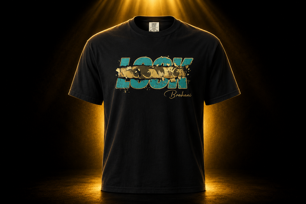 Brahani LOOK T-Shirt, modernes Shirt Schwarz mit goldener Crack Optik