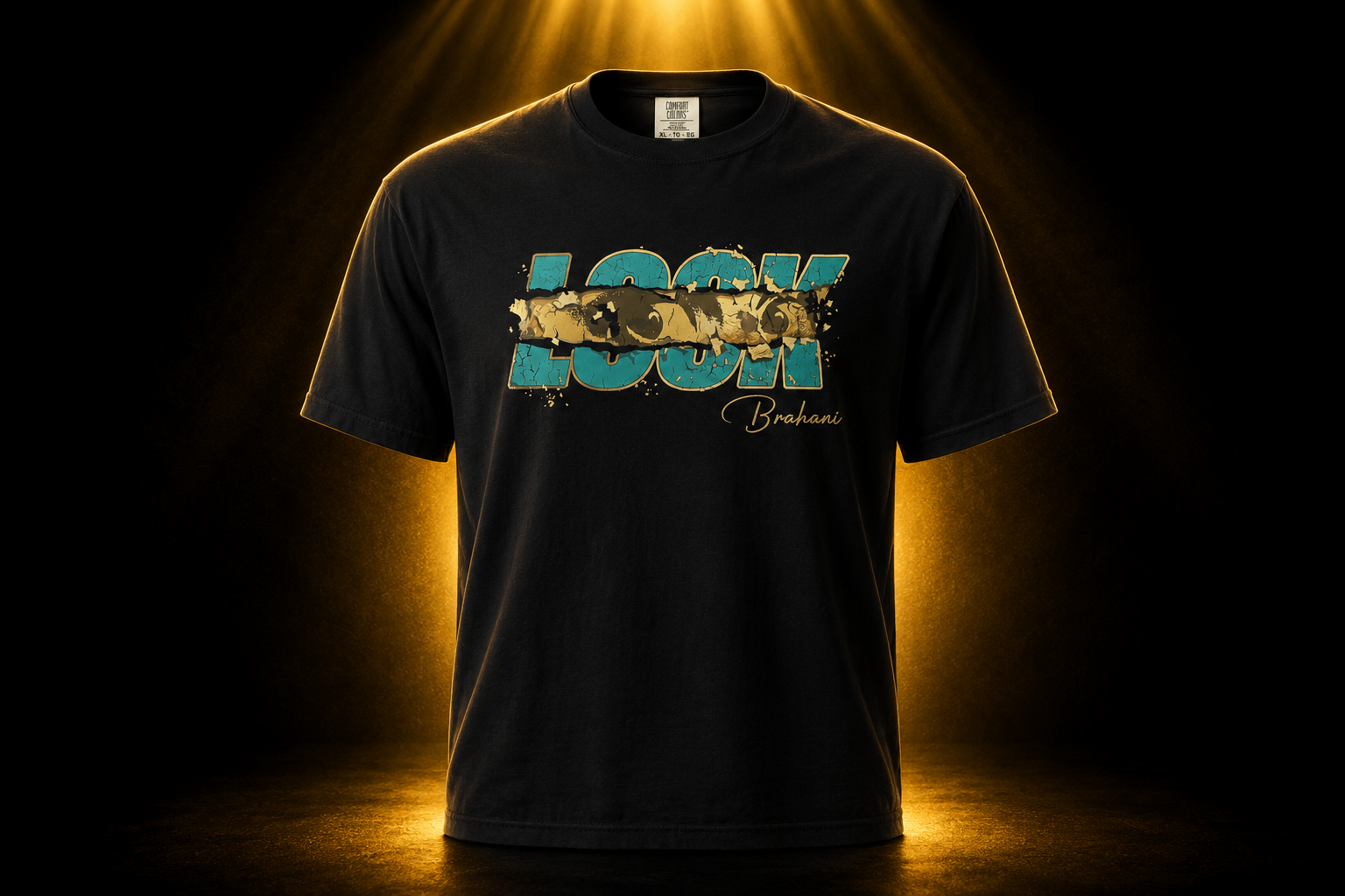 Brahani LOOK T-Shirt, modernes Shirt Schwarz mit goldener Crack Optik