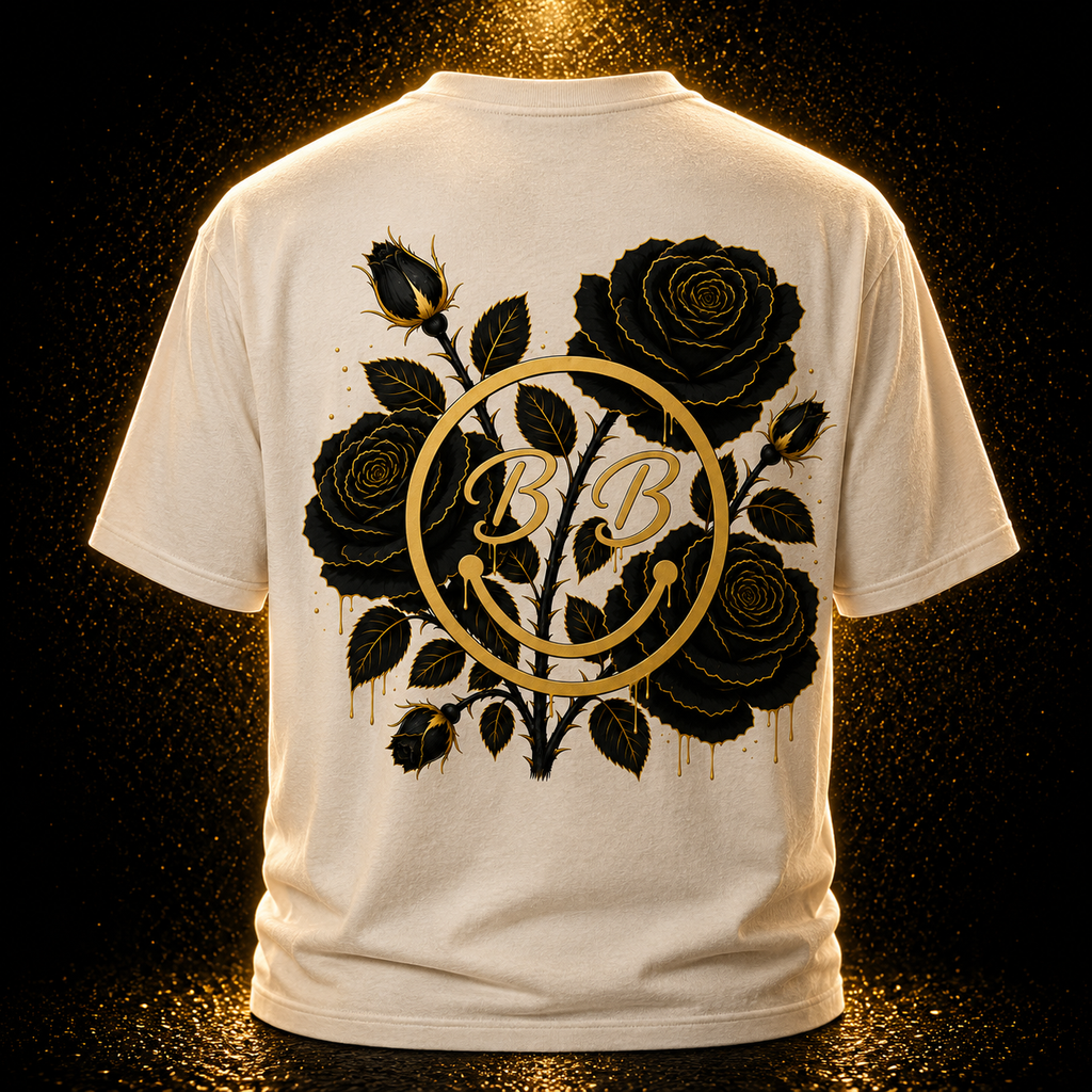 Luxury Black Rose Gold Smiley Oversized T-Shirt – Premium Designer Streetwear Unisex | Brahani