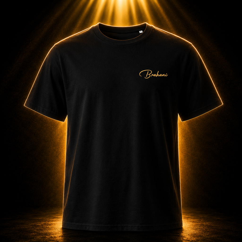Brahani Signature Basic T-Shirt – Premium Unisex Bio-Baumwolle mit Gold Logo | Minimal Luxury Streetwear