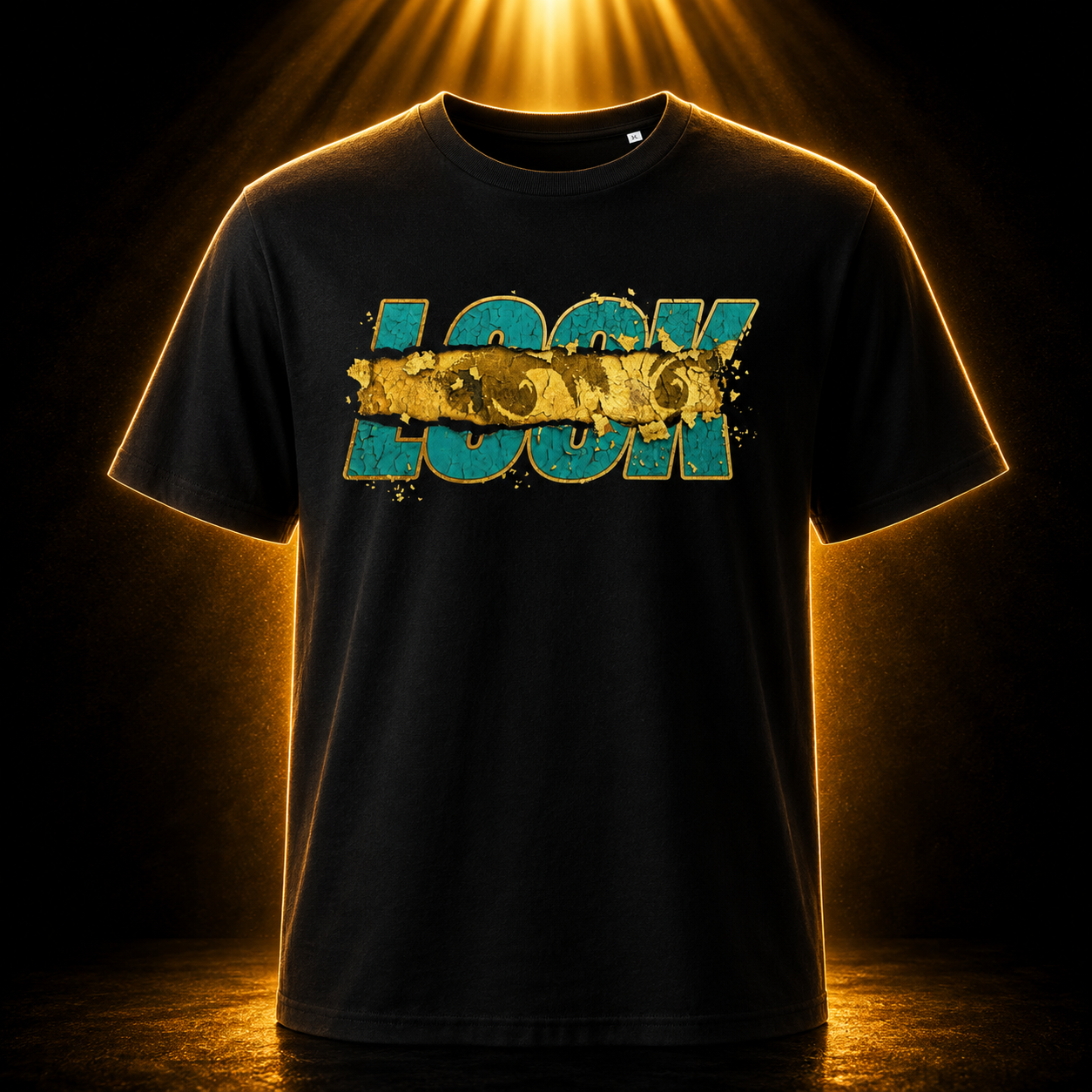 Brahani LOOK T-Shirt, modernes Shirt Schwarz mit goldener Crack Optik