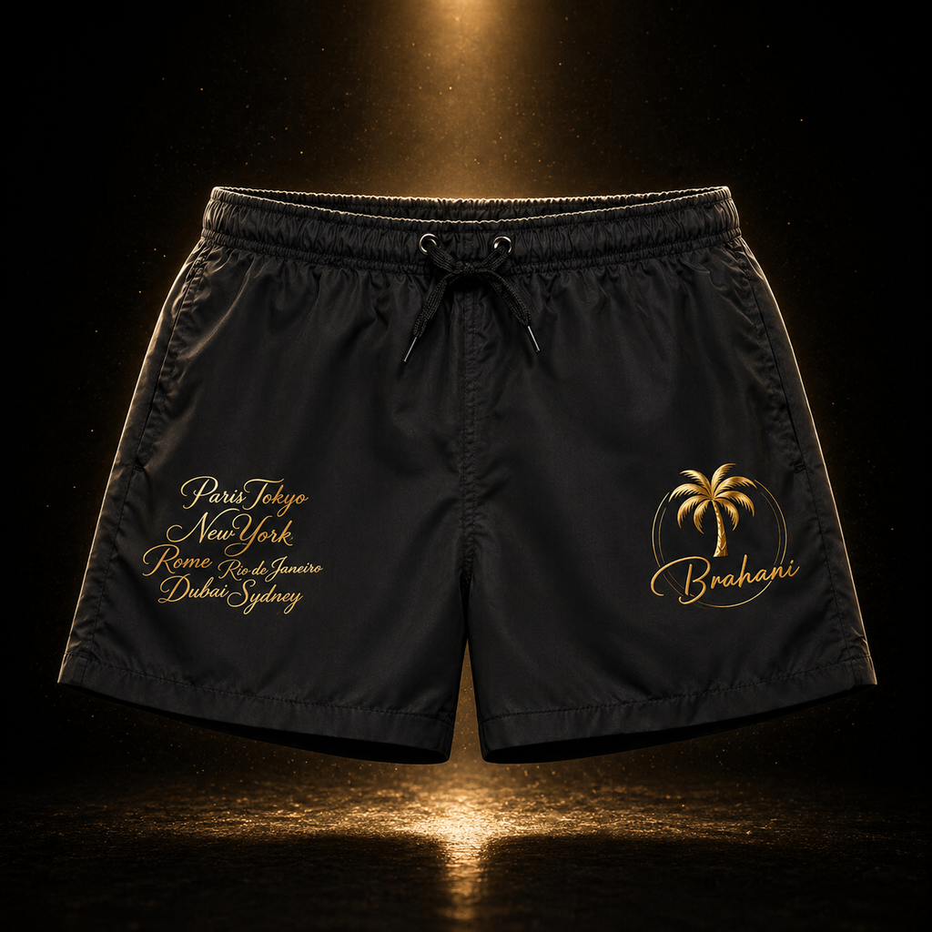 Brahani Premium Badehose mit Gold-Print – Stilvolle Swimshorts mit Luxus-Design & perfektem Sitz