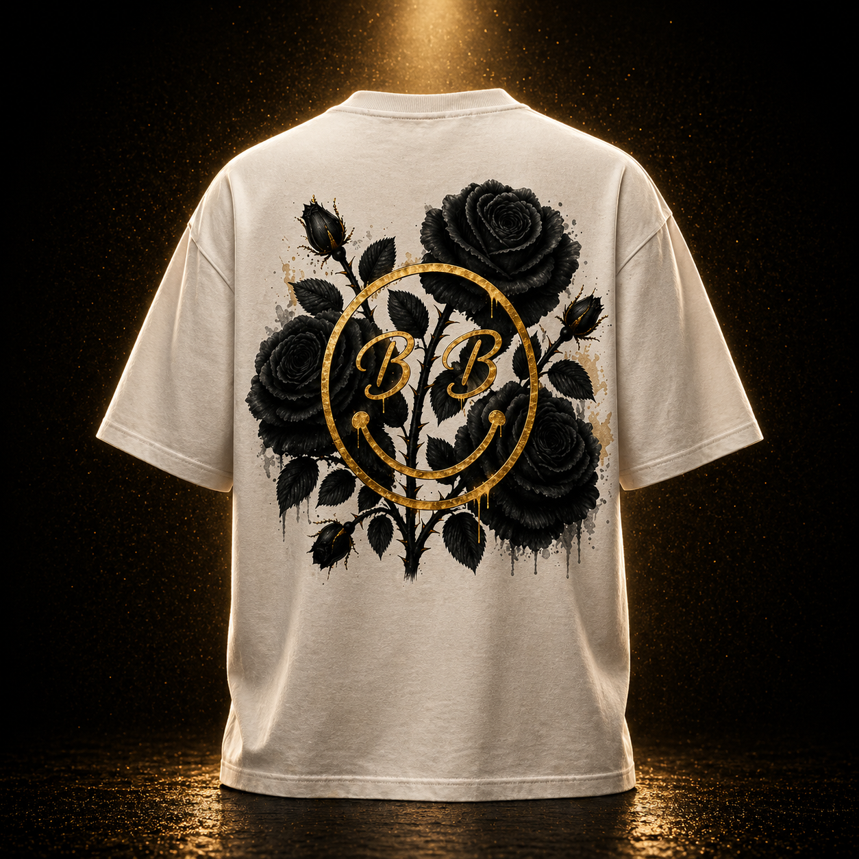 Luxury Black Rose Gold Smiley Oversized T-Shirt – Premium Designer Streetwear Unisex | Brahani