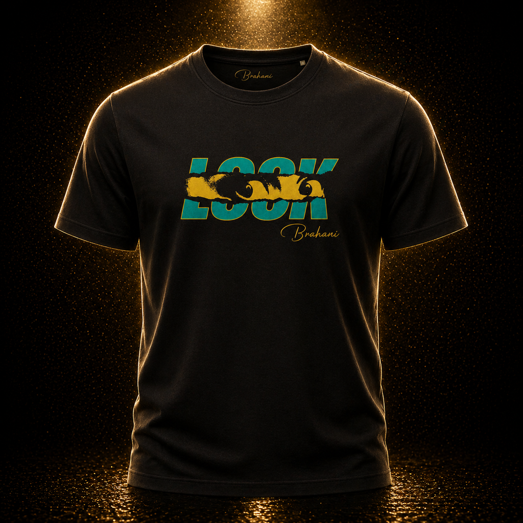 Brahani LOOK Premium T-Shirt, modernes Herren Shirt Schwarz mit goldener Crack Optik