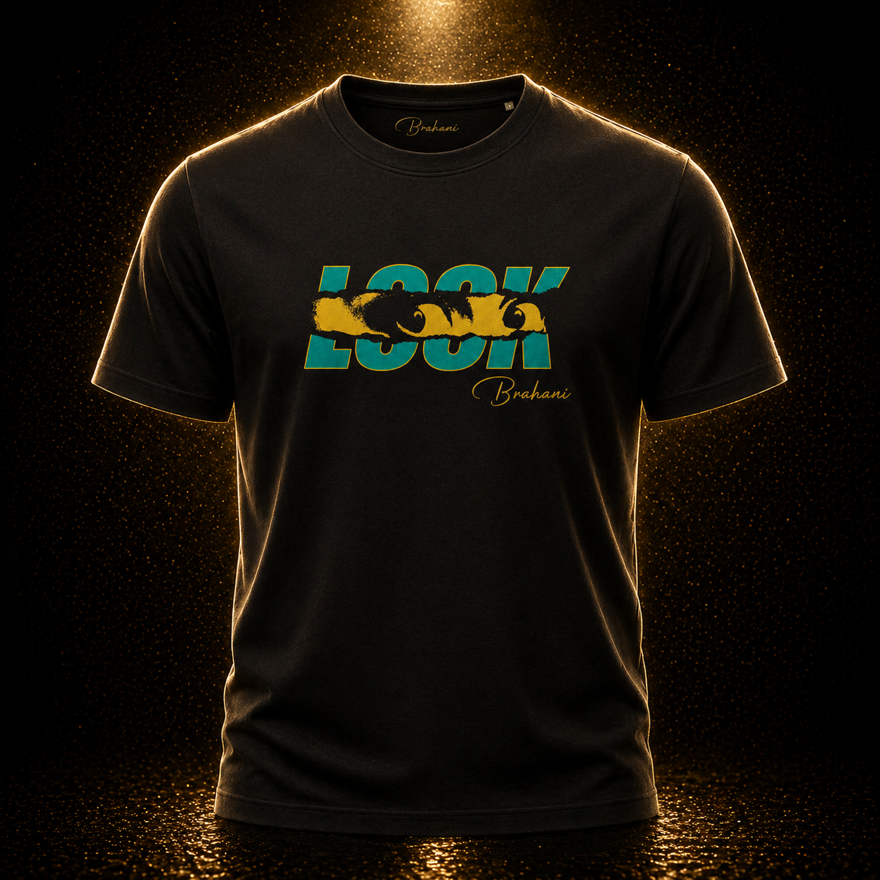 Brahani LOOK Premium T-Shirt, modernes Herren Shirt Schwarz mit goldener Crack Optik