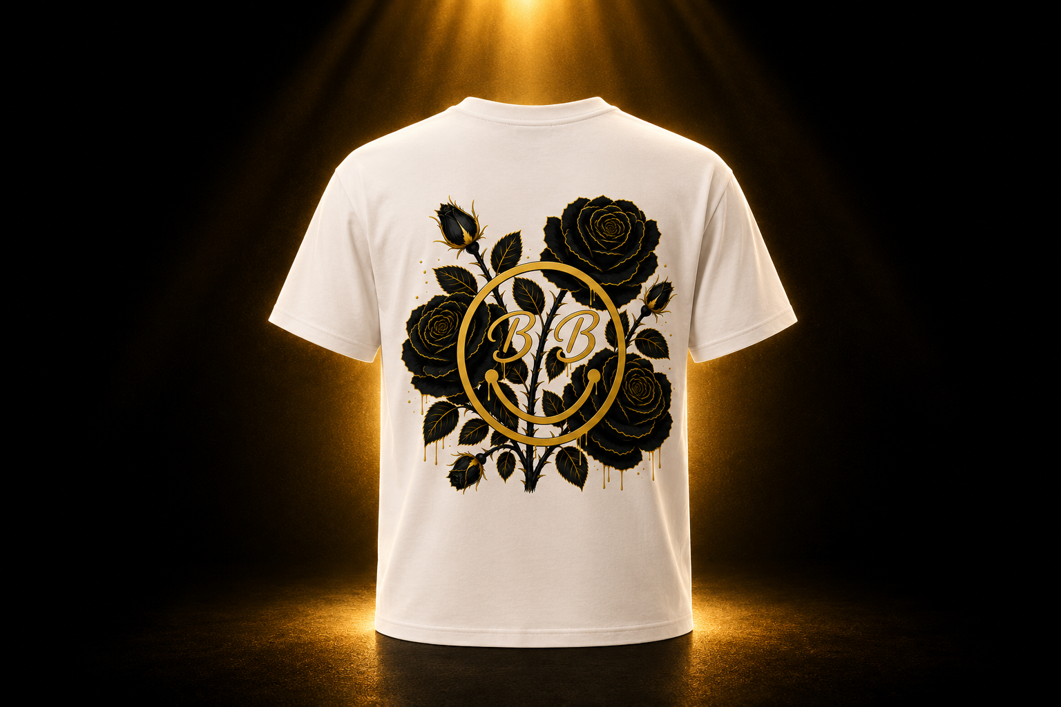 Luxury Black Rose Gold Smiley Oversized T-Shirt – Premium Designer Streetwear Unisex | Brahani