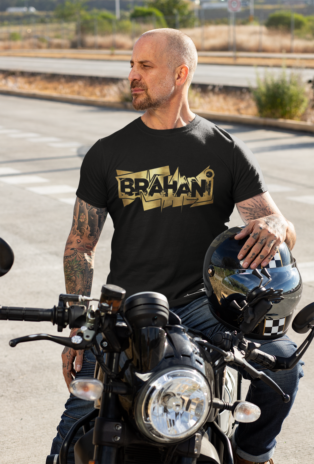 Herren T-Shirt mit Goldenem Brahani Logo – Streetwear Shirt im Graffiti Design, Urban, Rap, Hip Hop